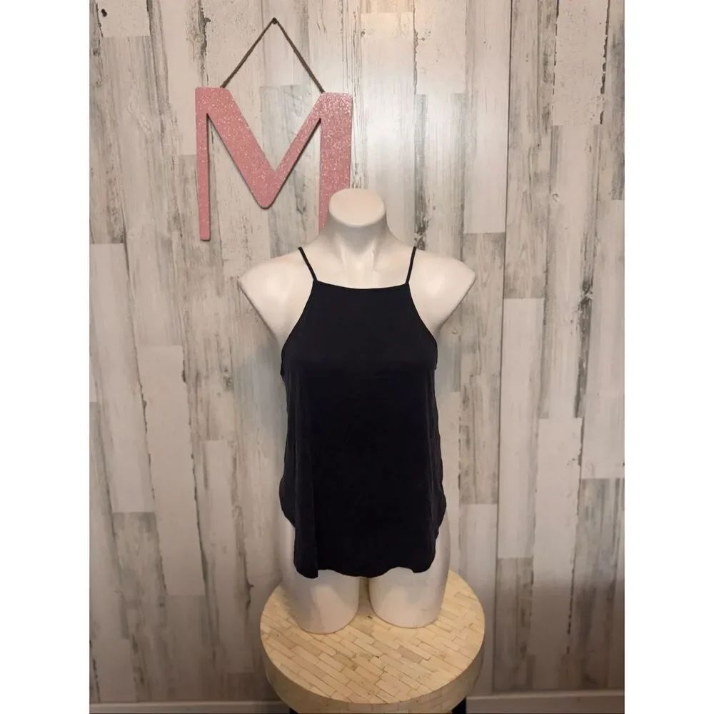 Silence + Noise Black Flowy Tank Top Size Medium Minimal Spaghetti Strap Loose F